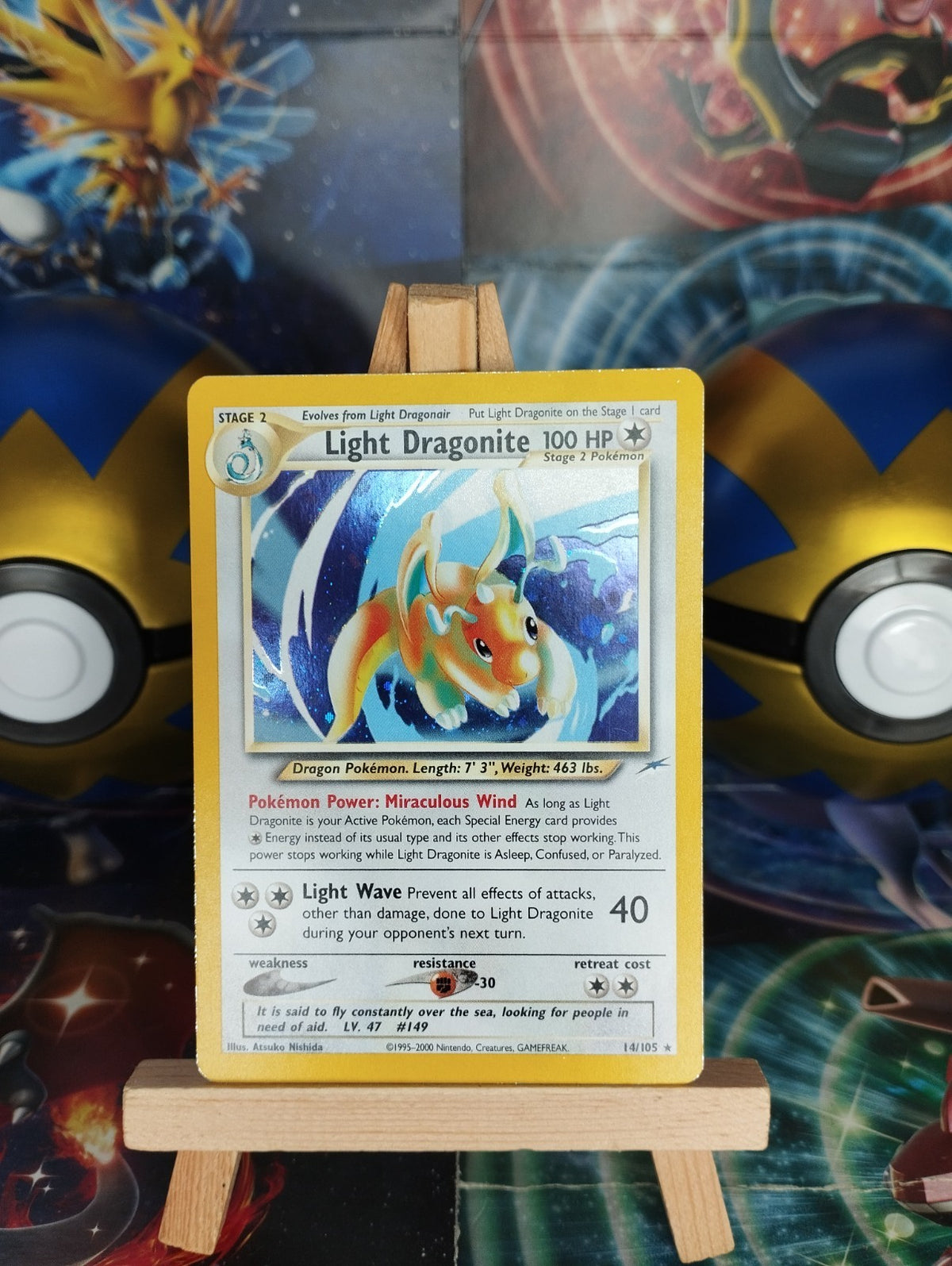 Pokémon Karte Light Dragonite 14/105 Neo Destiny Holo Helles Dragoran PSA EN EX
