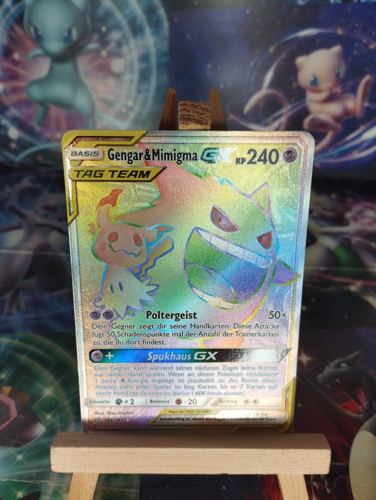 Pokémon Gengar&Mimigma GX Mimikyu Rainbow 186/181 DE PSA Teams sind Trumpf GD LP