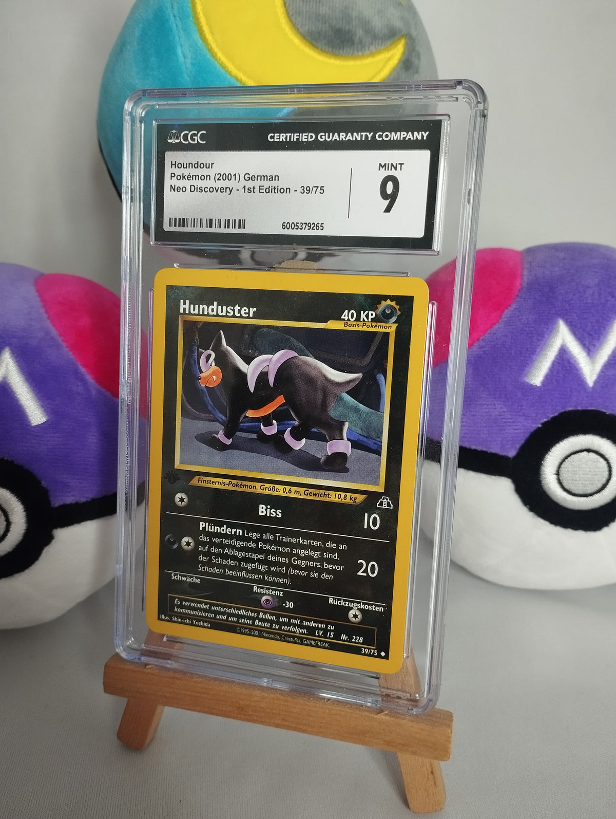 Pokémon Hunduster 1. Edition 1st 39/75 PSA CGC 9 Neo Discovery DE Houndour 1 Ed.